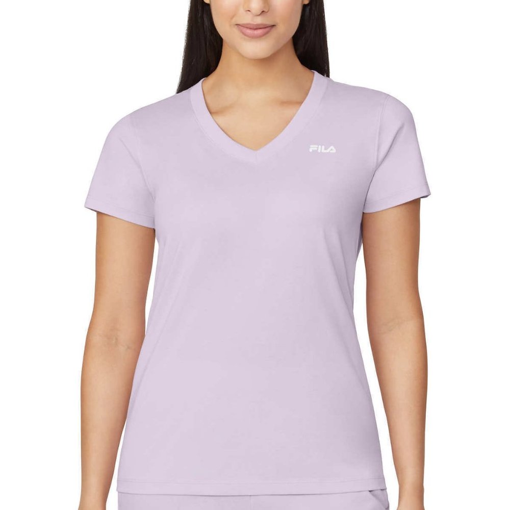 NWT FILA Women's Short Sleeve V-Neck Activewear T-Shirt Pink Size L $40 Z1004